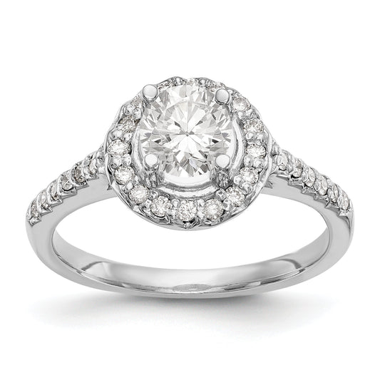 14K White Gold Round Simulated Diamond Halo Engagement Ring