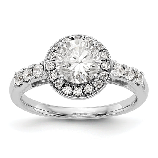 14K White Gold Round Simulated Diamond Halo Engagement Ring