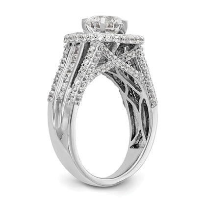 14KW Round Simulated Diamond Double Halo Engagement Ring