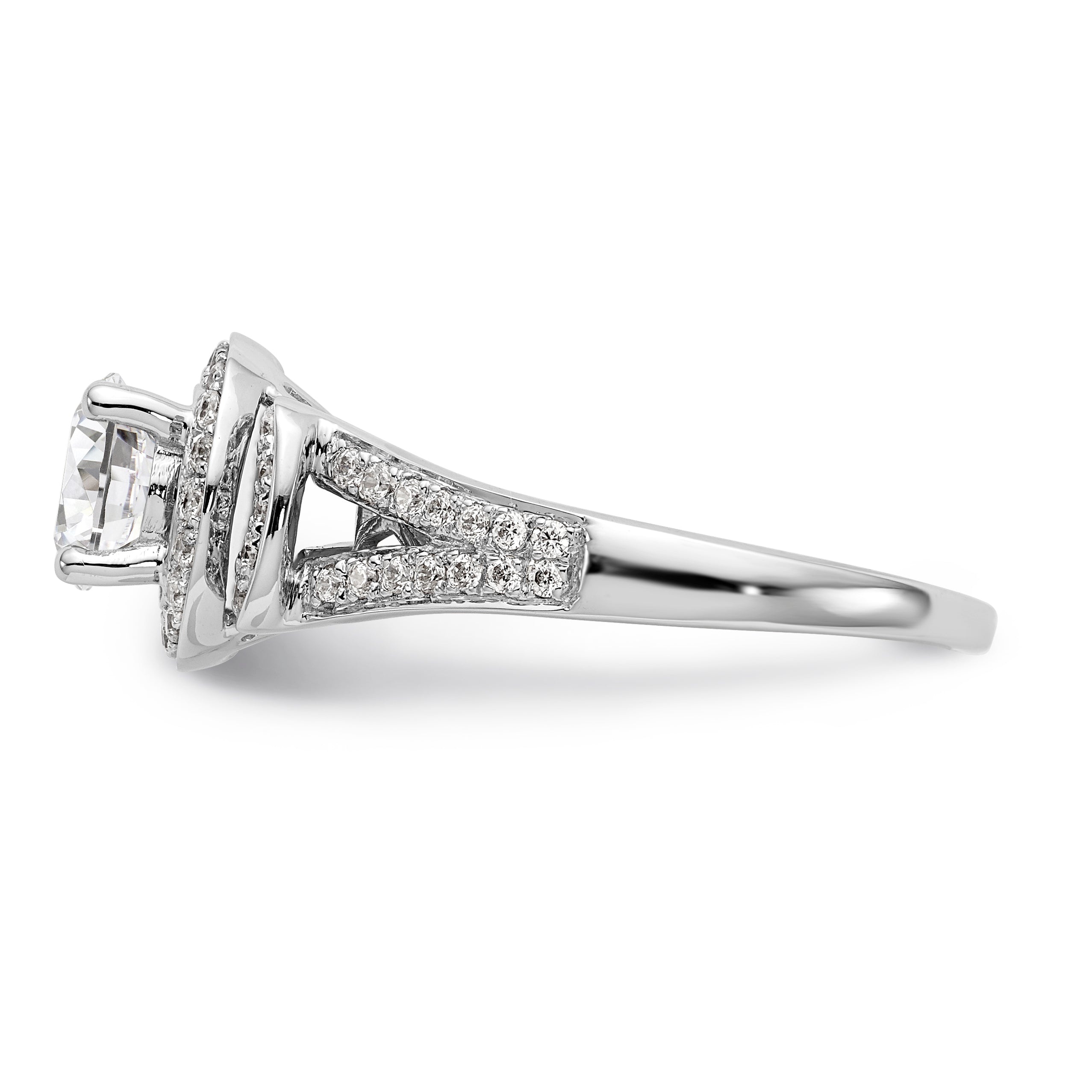 14K White Gold Round Simulated Diamond Halo Engagement Ring