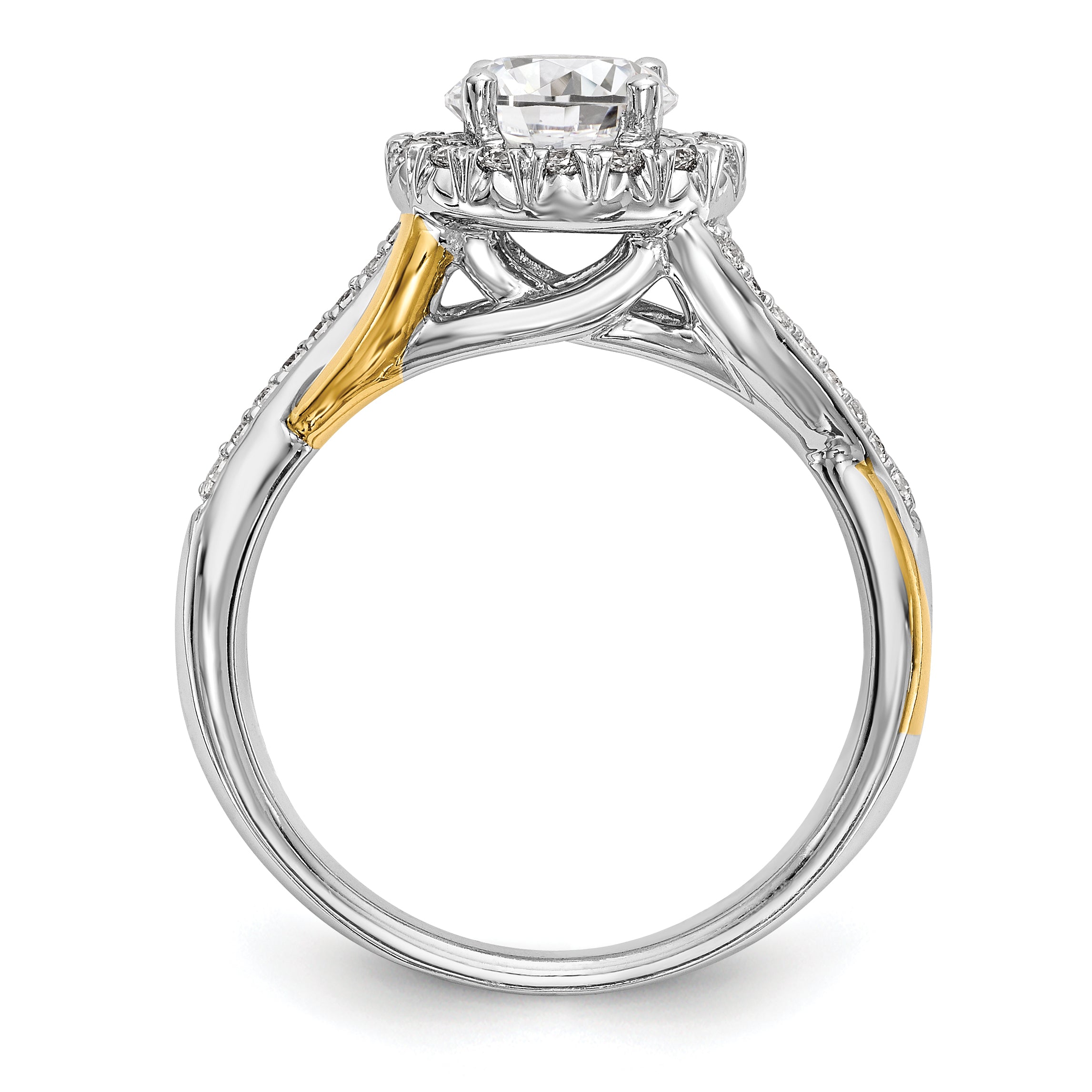 14K Yellow and White Gold Round Simulated Diamond Halo Engagement Ring