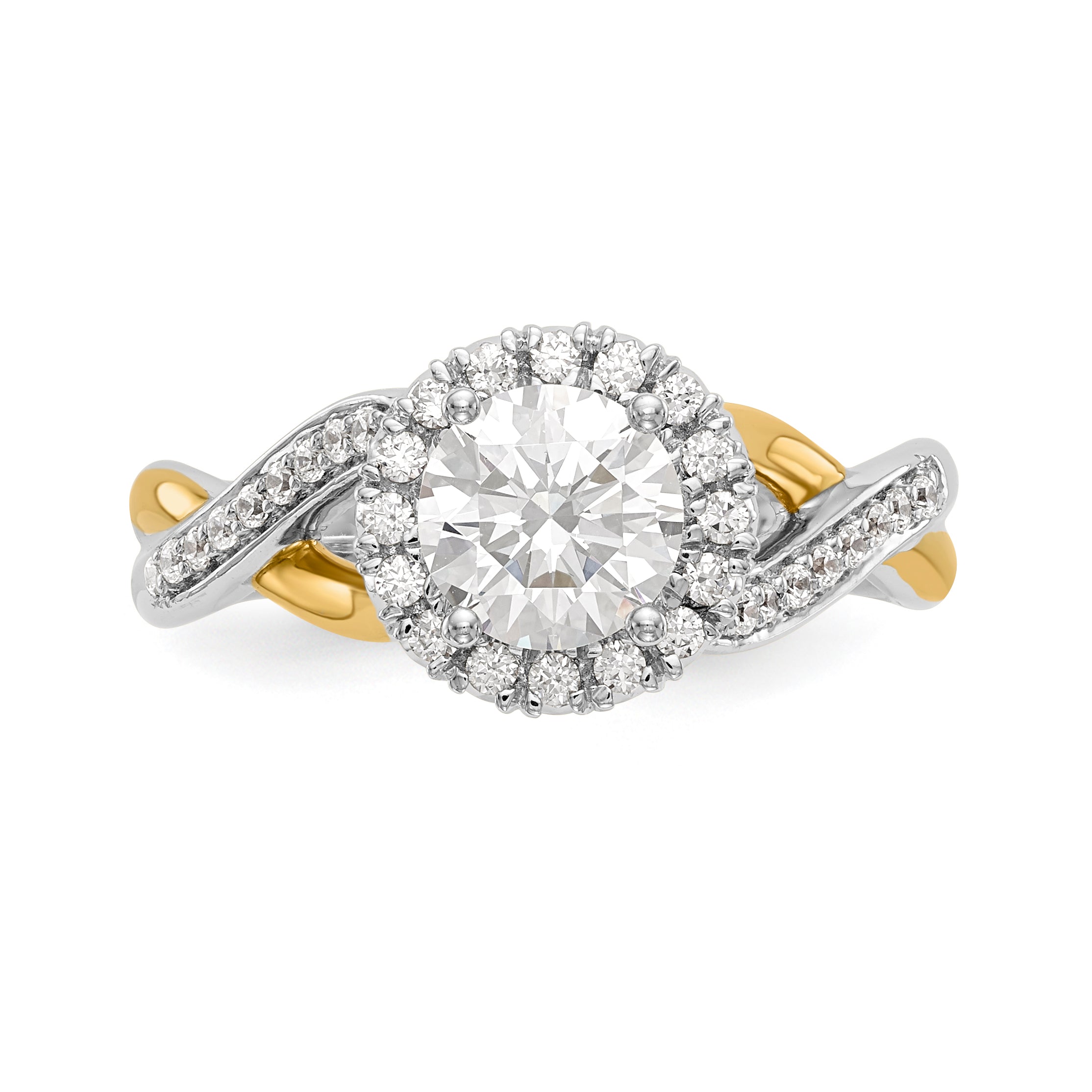 14K Yellow and White Gold Round Simulated Diamond Halo Engagement Ring