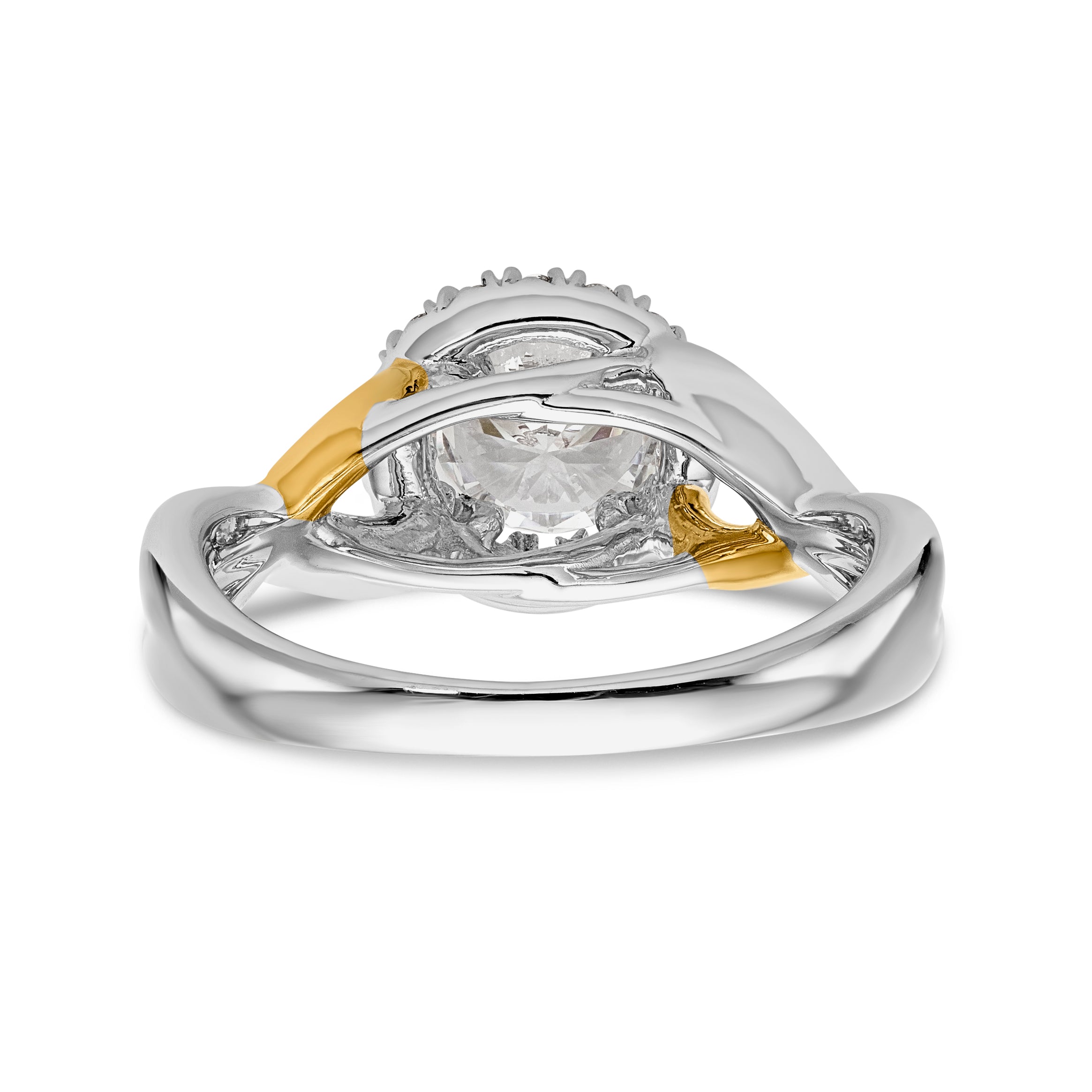 14K Yellow and White Gold Round Simulated Diamond Halo Engagement Ring