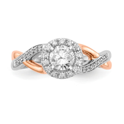 14K Rose and White Gold Round Simulated Diamond Halo Engagement Ring