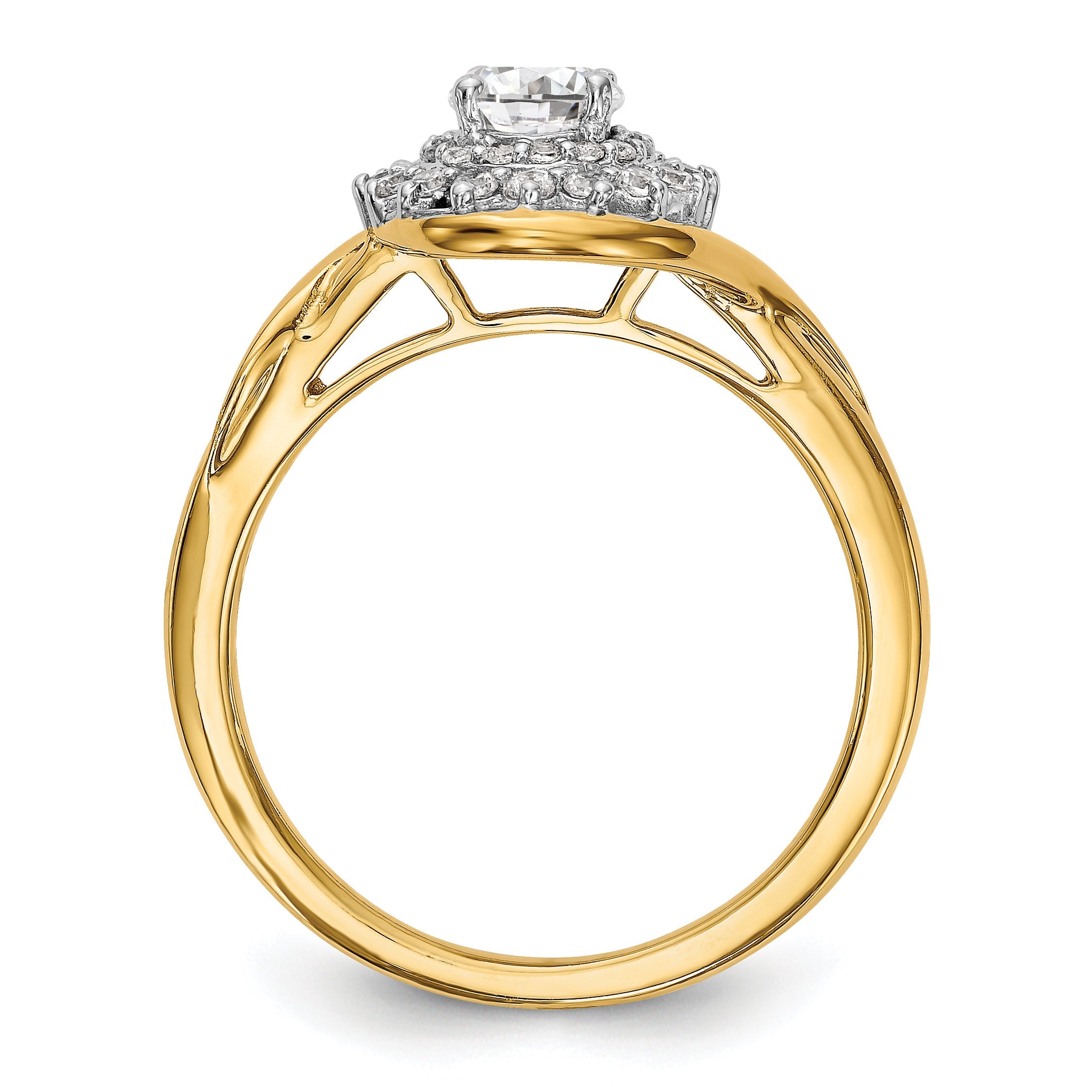 14K Yellow Gold Round Simulated Diamond Halo Engagement Ring