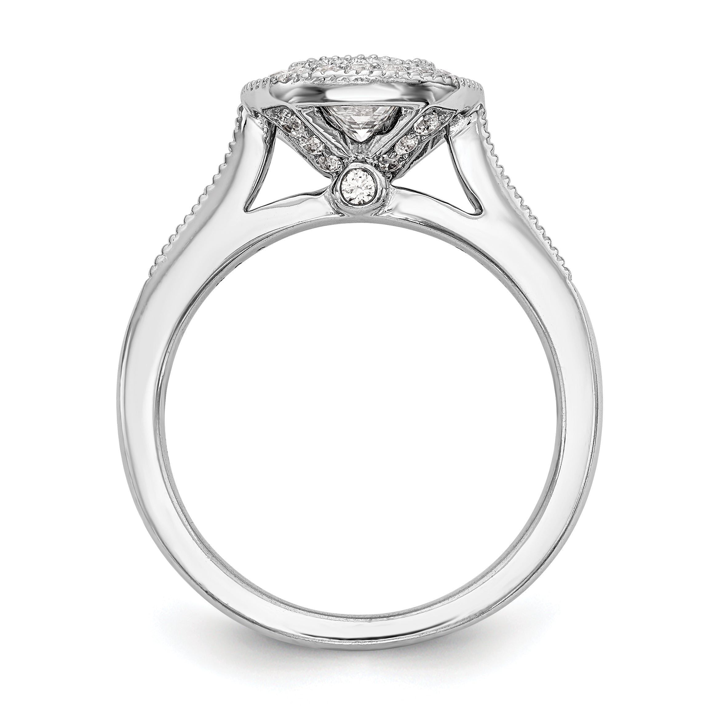 14K White Gold Cushion Bezel Simulated Diamond Halo Engagement Ring