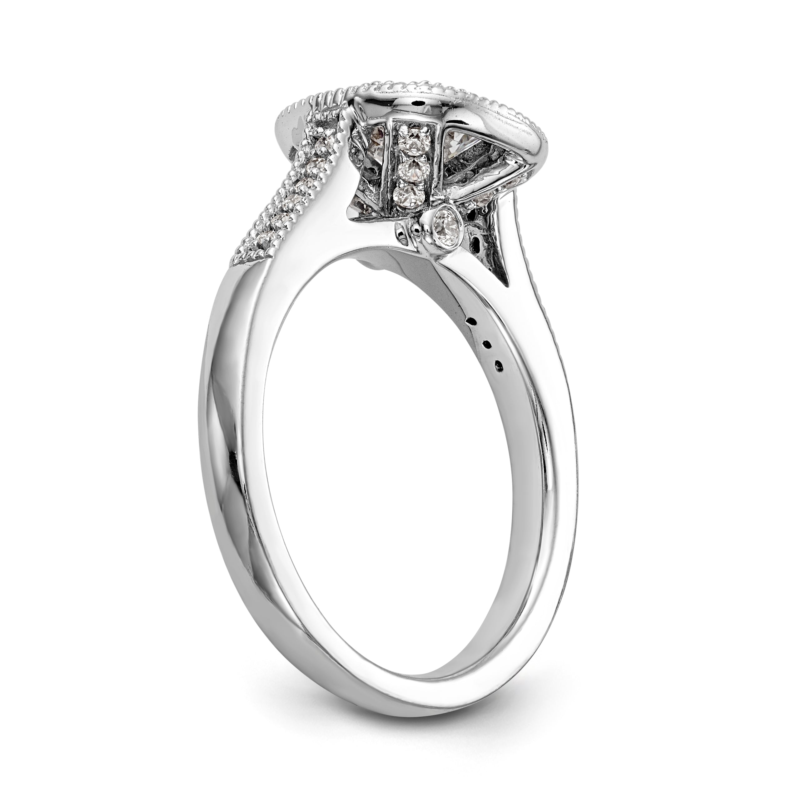 14K White Gold Cushion Bezel Simulated Diamond Halo Engagement Ring
