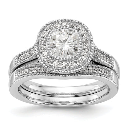 14K White Gold Cushion Bezel Simulated Diamond Halo Engagement Ring