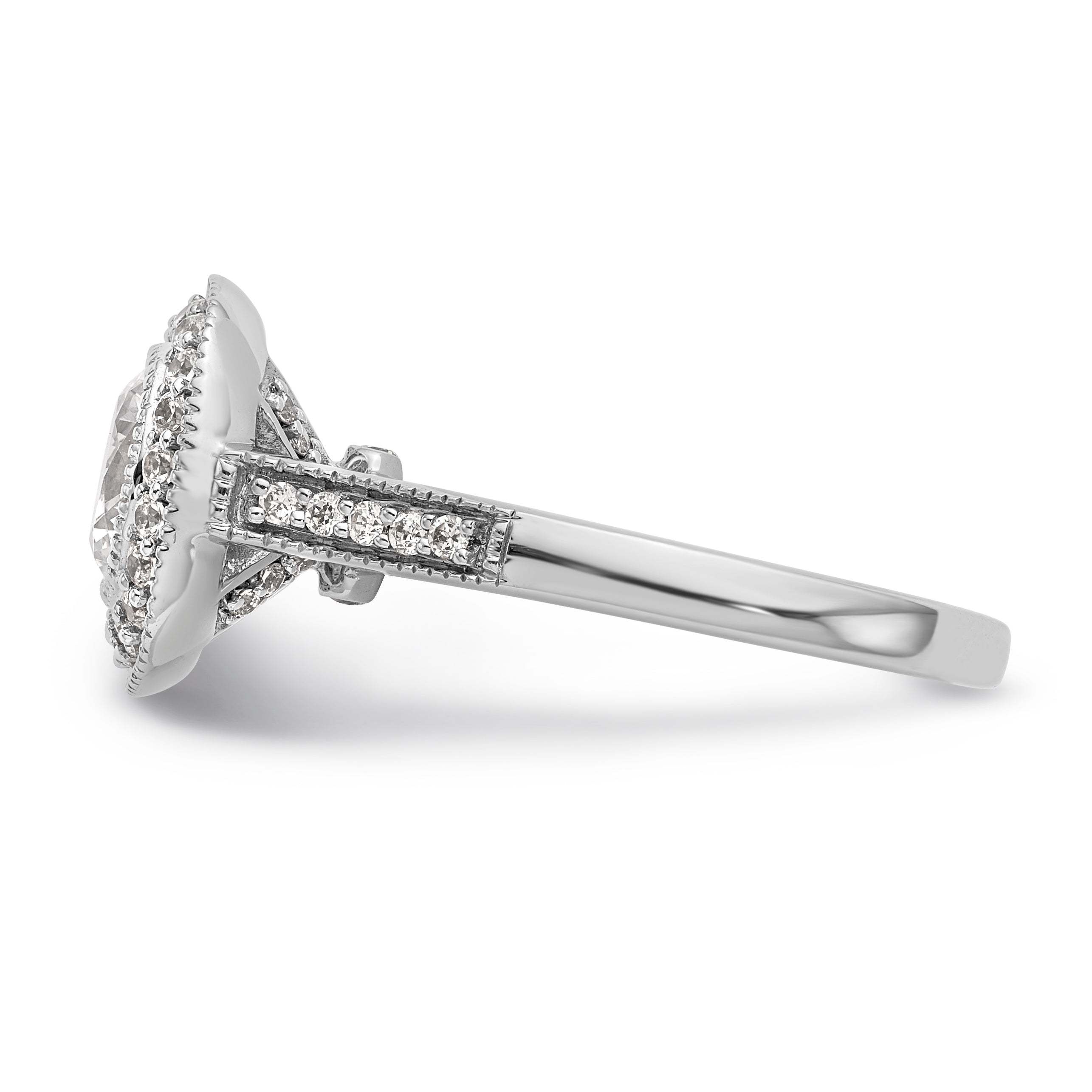 14K White Gold Round Simulated Diamond Cushion Halo Engagement Ring