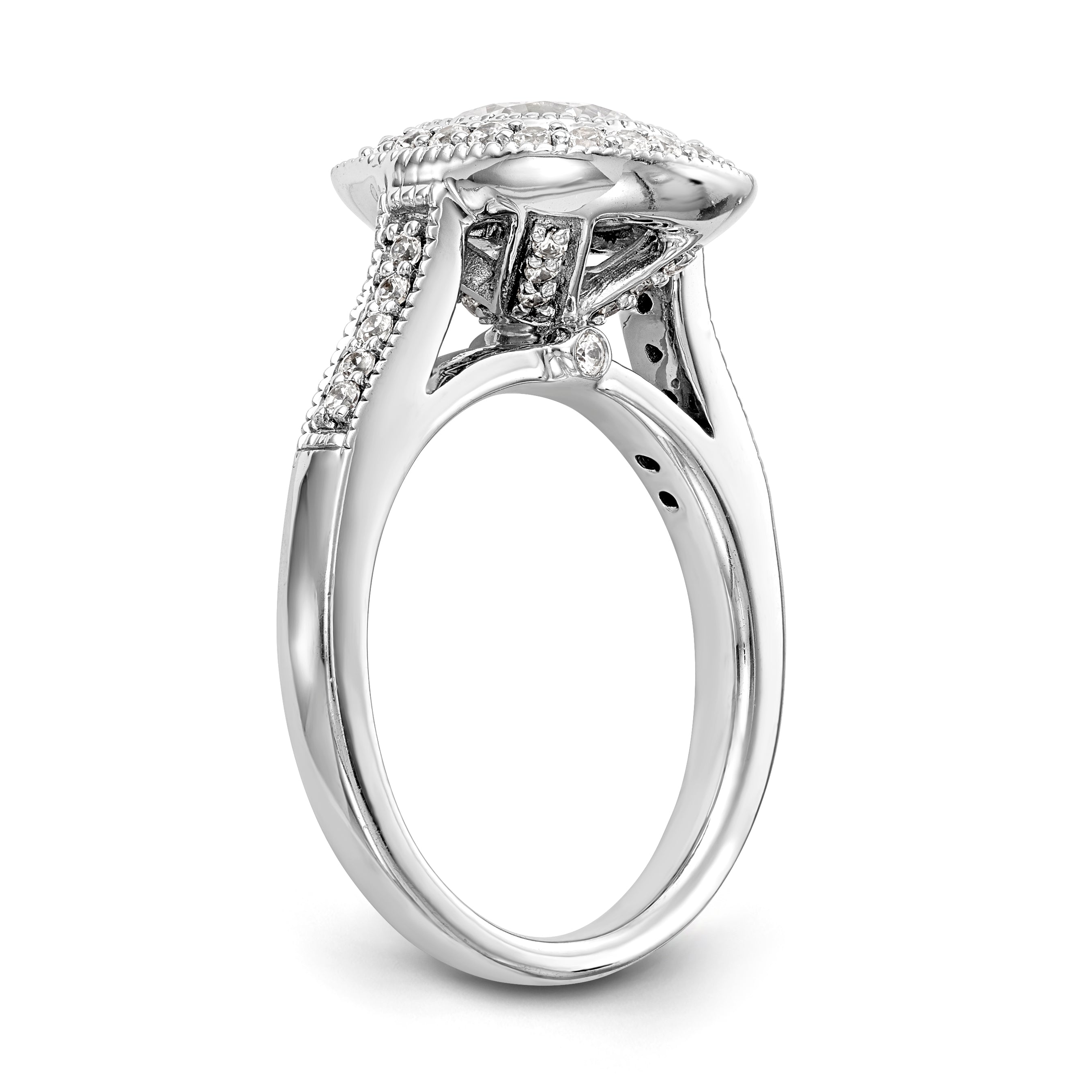 14K White Gold Round Simulated Diamond Cushion Halo Engagement Ring