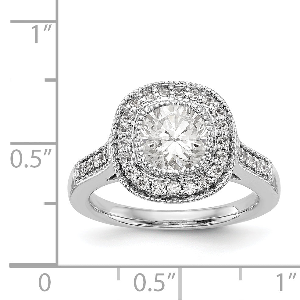 14K White Gold Round Simulated Diamond Cushion Halo Engagement Ring