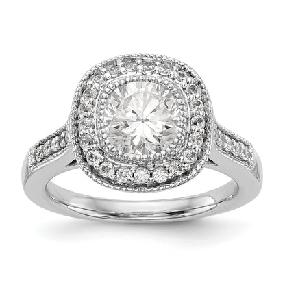 14K White Gold Round Simulated Diamond Cushion Halo Engagement Ring
