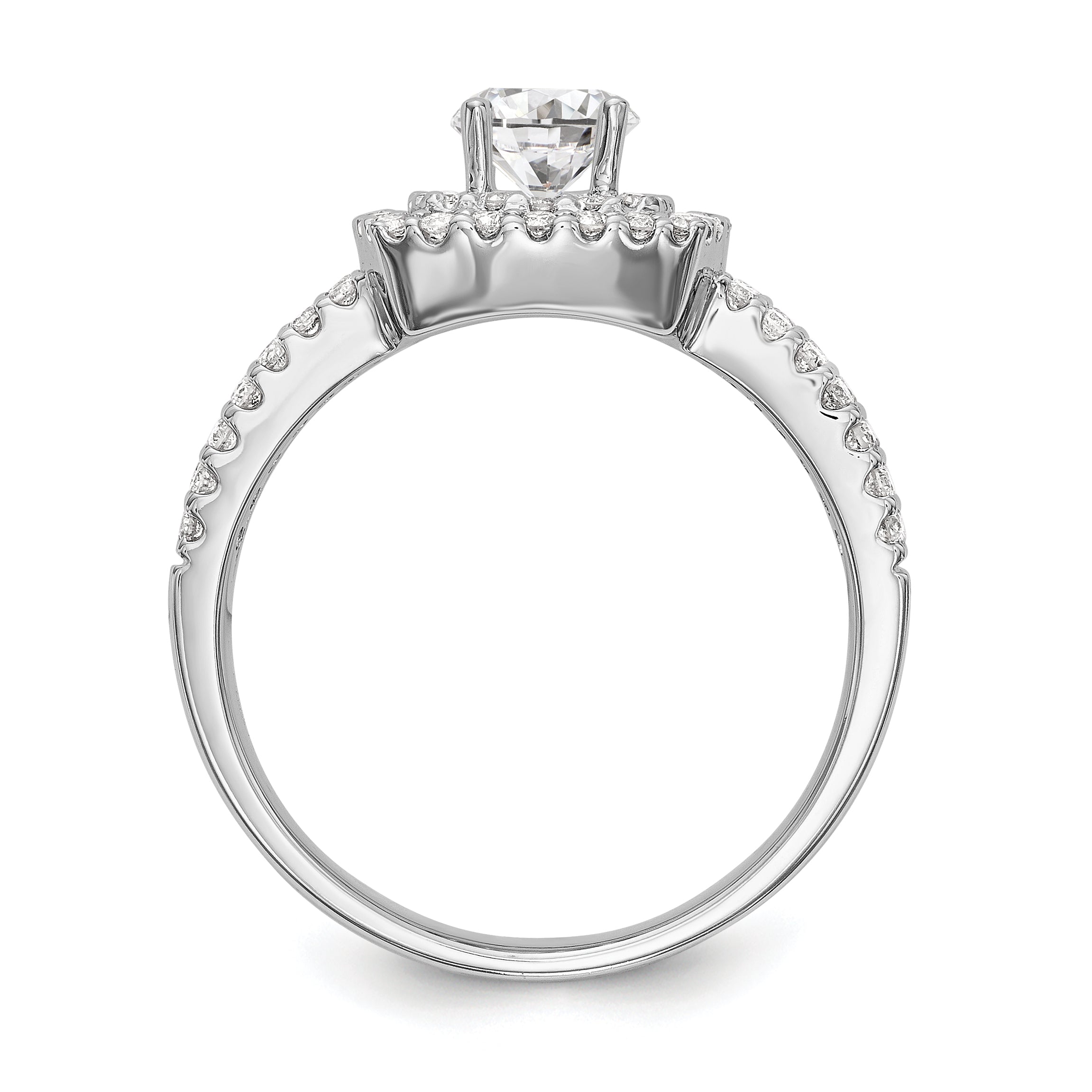 14K White Gold Round Simulated Diamond Cushion Halo Engagement Ring