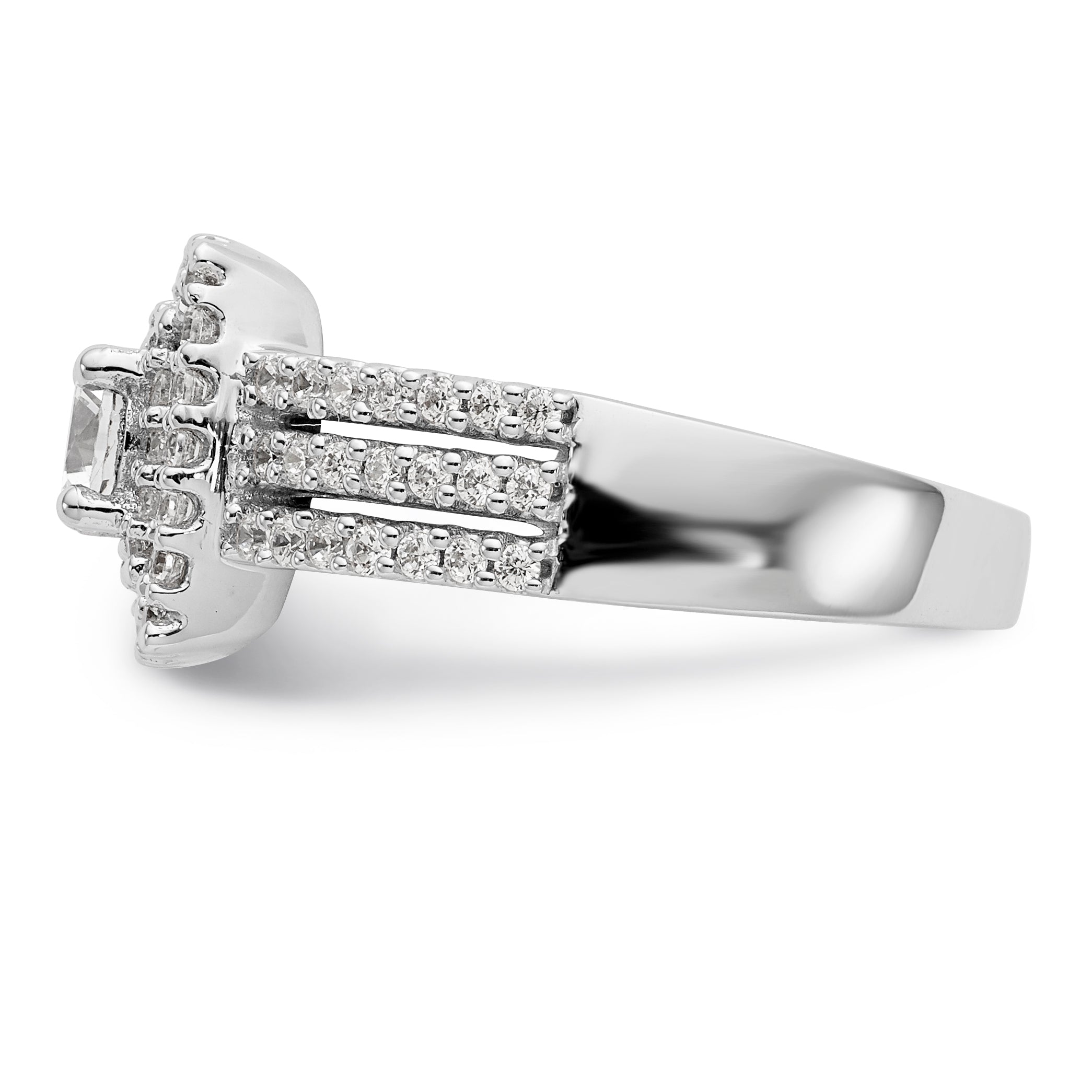 14K White Gold Round Simulated Diamond Cushion Halo Engagement Ring