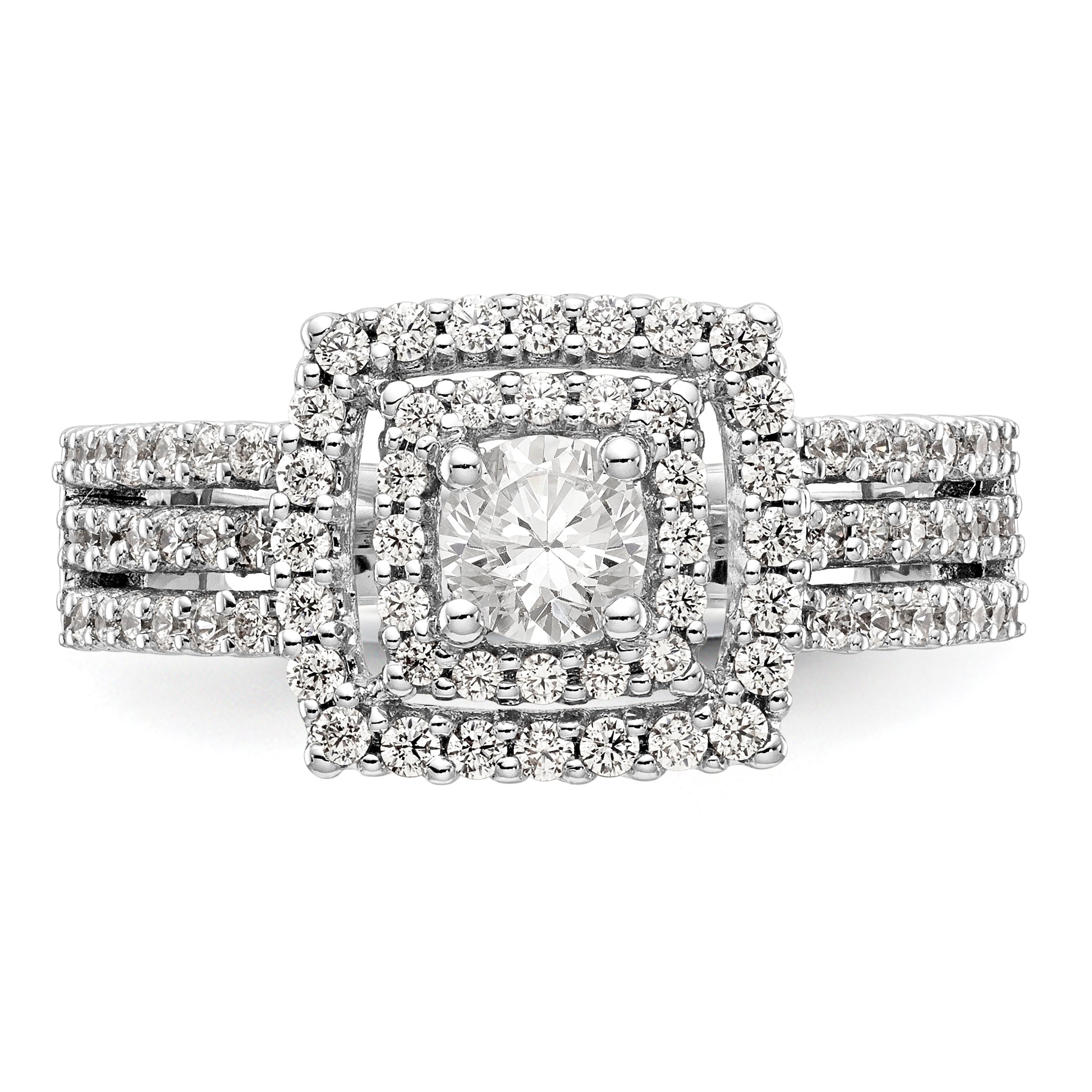 14K White Gold Round Simulated Diamond Cushion Halo Engagement Ring