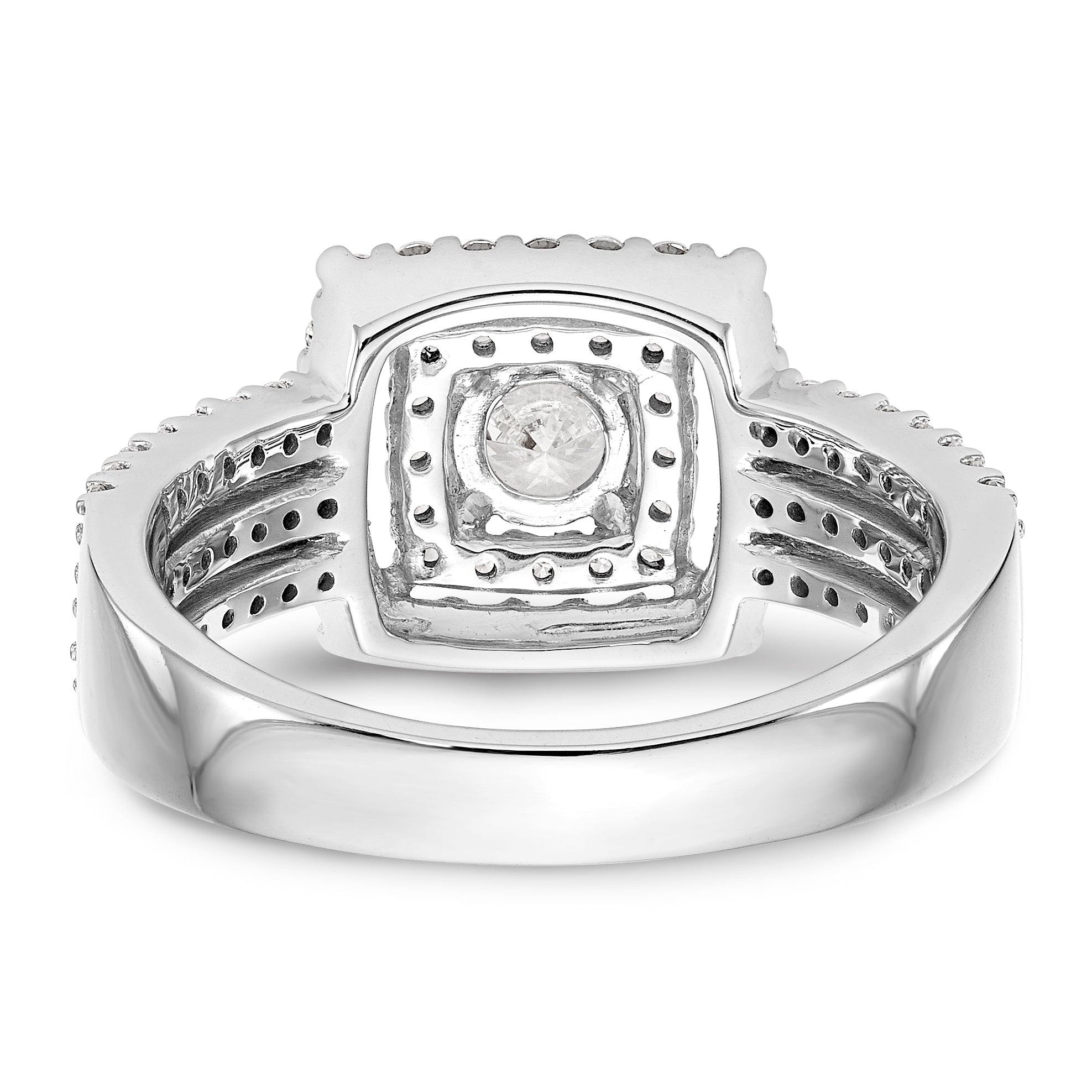 14K White Gold Round Simulated Diamond Cushion Halo Engagement Ring