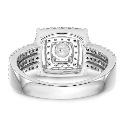 14K White Gold Round Simulated Diamond Cushion Halo Engagement Ring