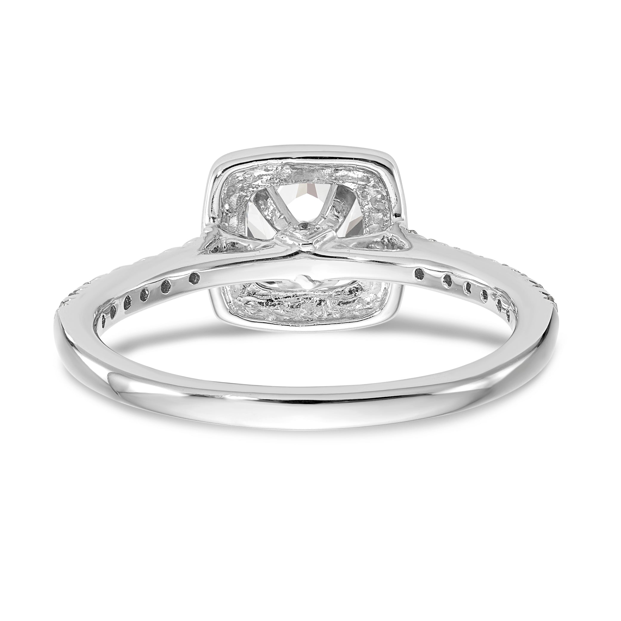 14K White Gold Peg Set Simulated Diamond Cushion Halo Engagement Ring