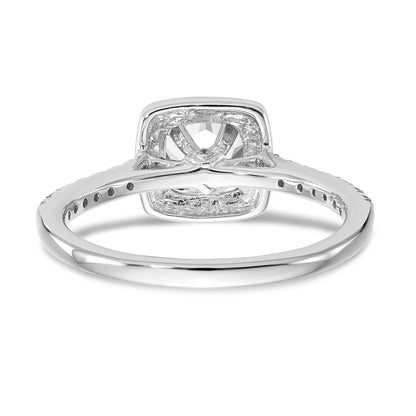 14K White Gold Peg Set Simulated Diamond Cushion Halo Engagement Ring