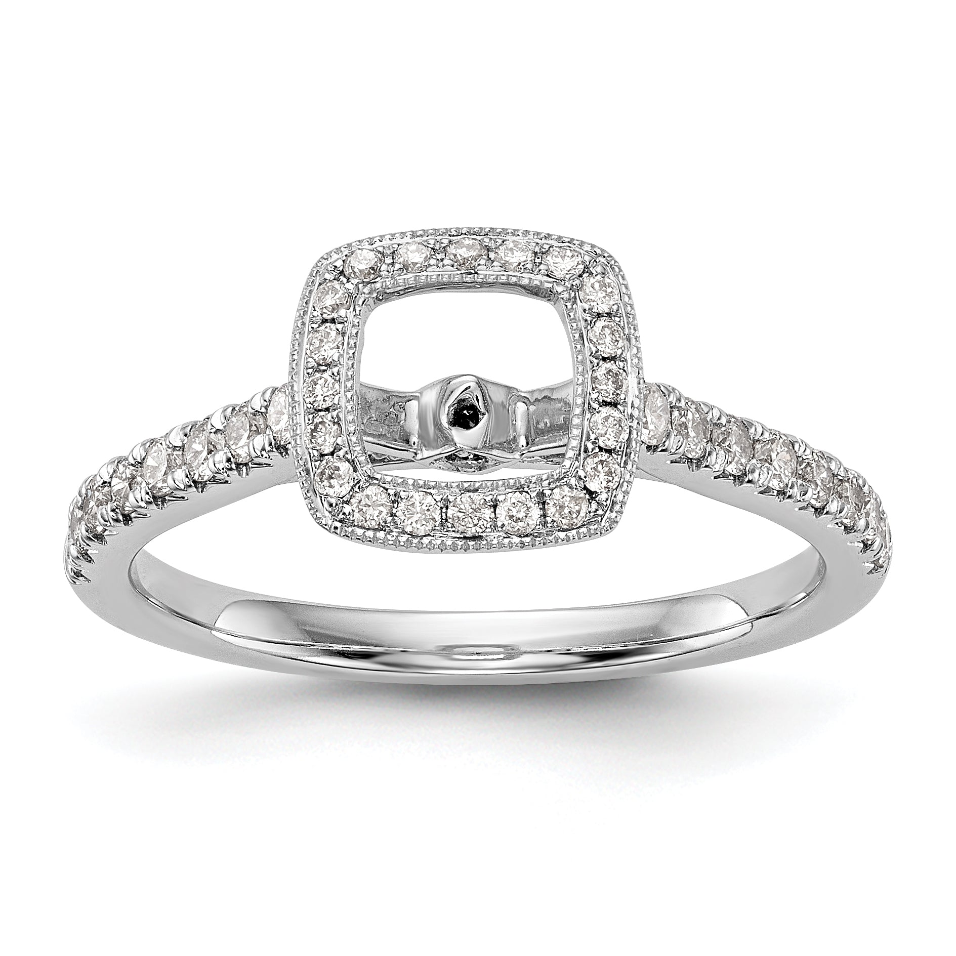 14K White Gold Peg Set Simulated Diamond Cushion Halo Engagement Ring