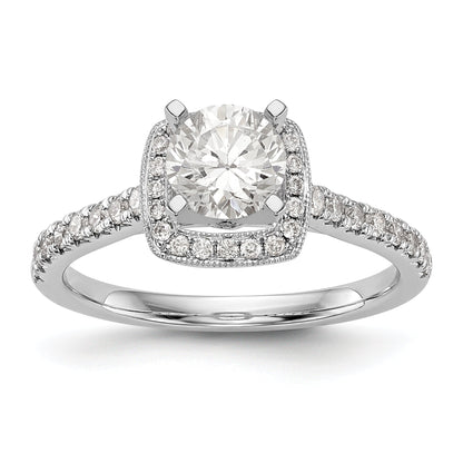 14K White Gold Peg Set Simulated Diamond Cushion Halo Engagement Ring