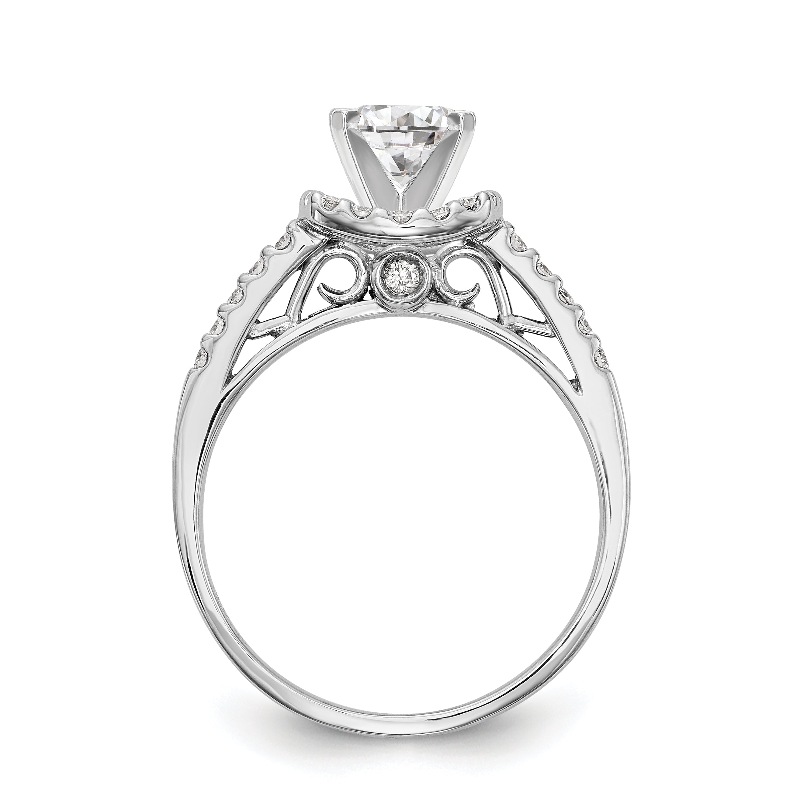 14K White Gold Peg Set Simulated Diamond Cushion Halo Engagement Ring