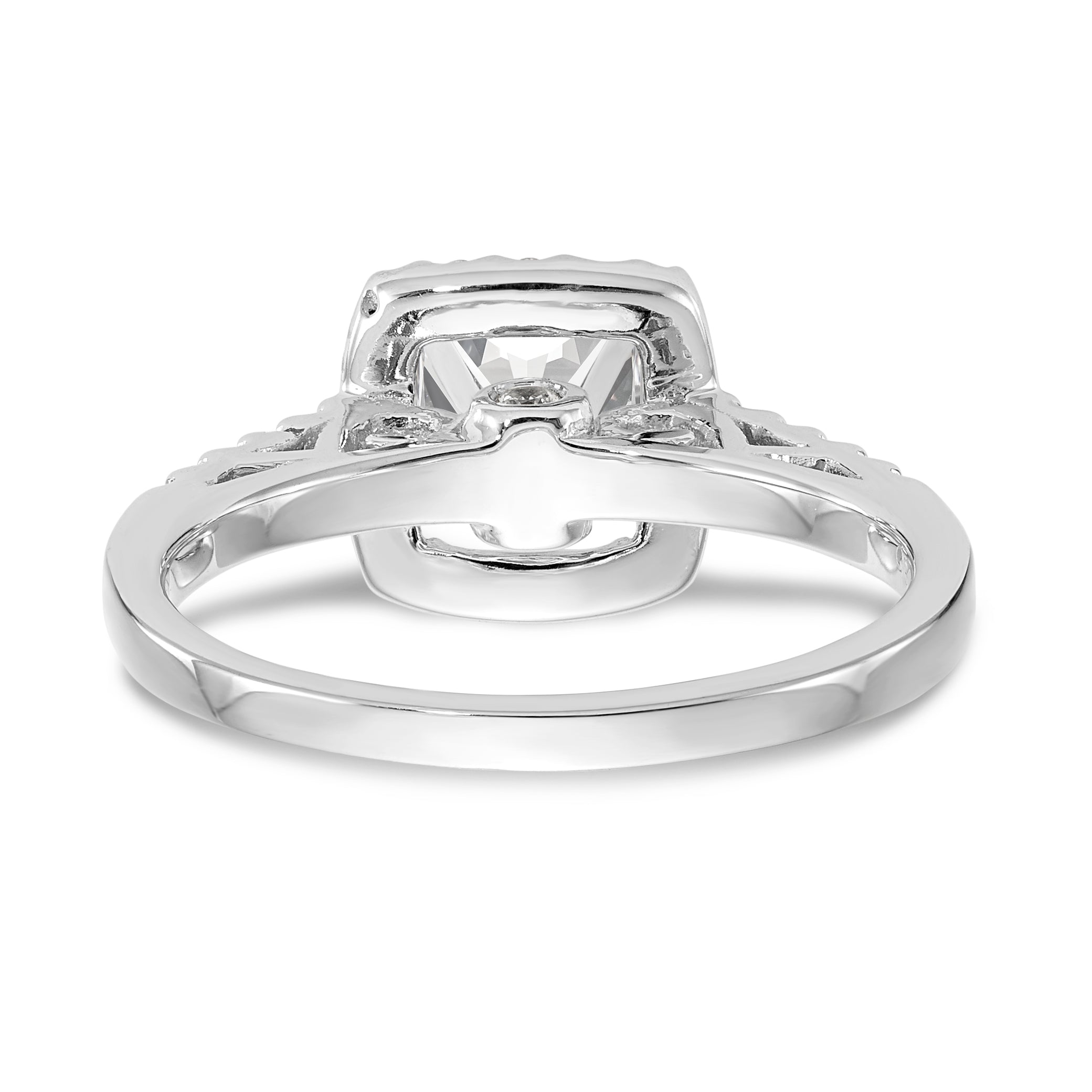 14K White Gold Peg Set Simulated Diamond Cushion Halo Engagement Ring