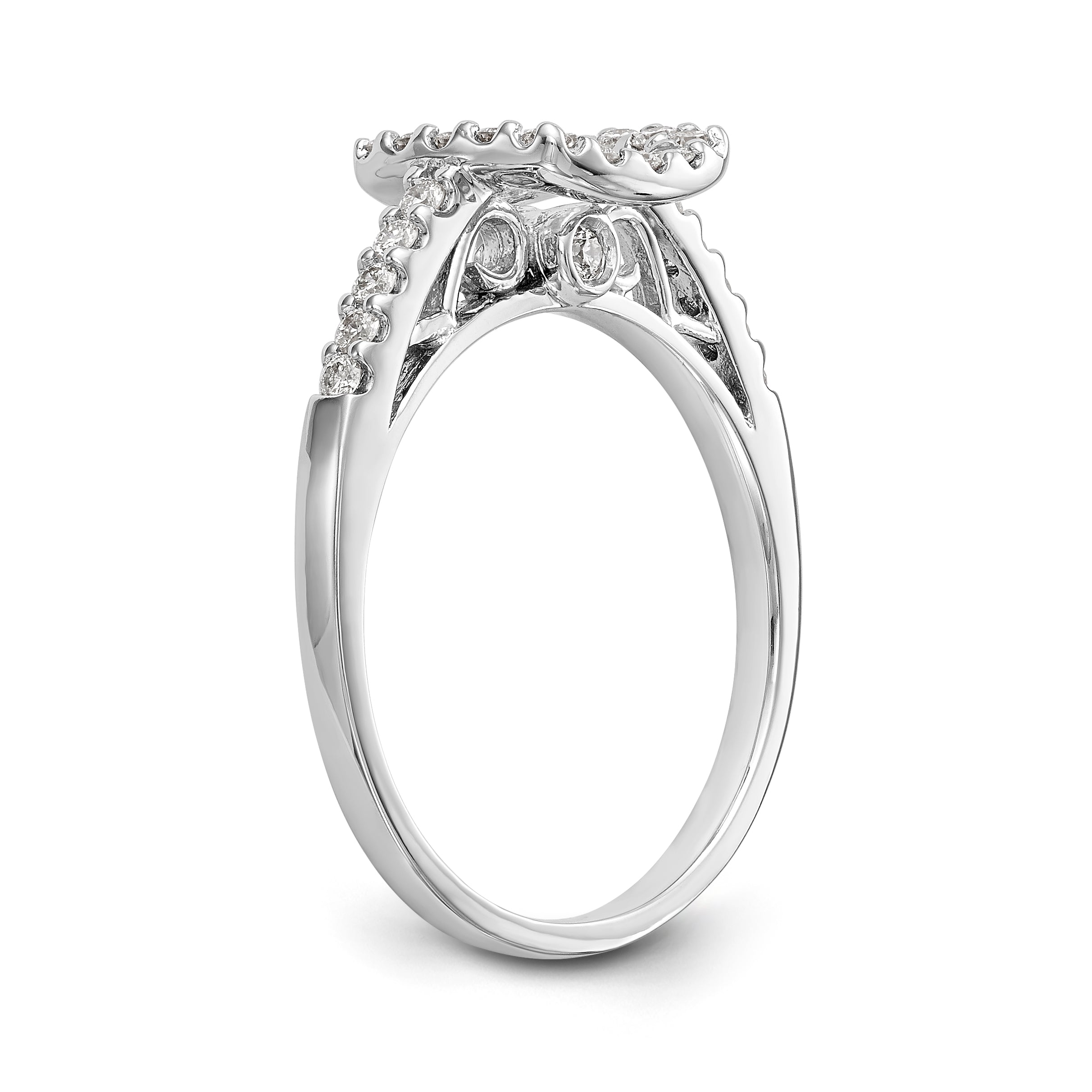 14K White Gold Peg Set Simulated Diamond Cushion Halo Engagement Ring