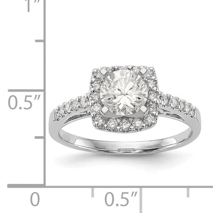 14K White Gold Peg Set Simulated Diamond Cushion Halo Engagement Ring