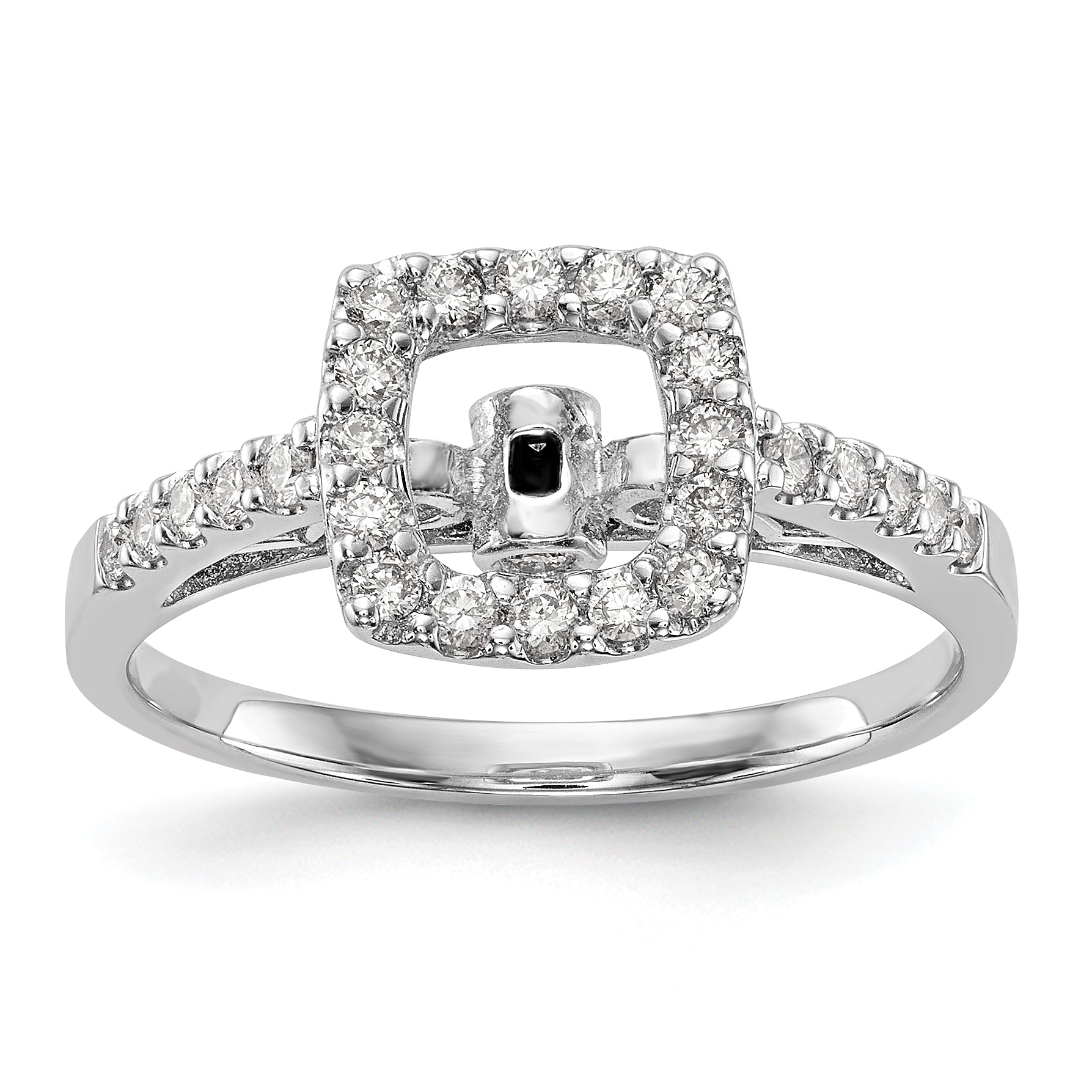 14K White Gold Peg Set Simulated Diamond Cushion Halo Engagement Ring