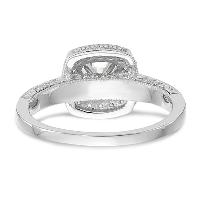 14K White Gold Peg Set Simulated Diamond Cushion Halo Engagement Ring