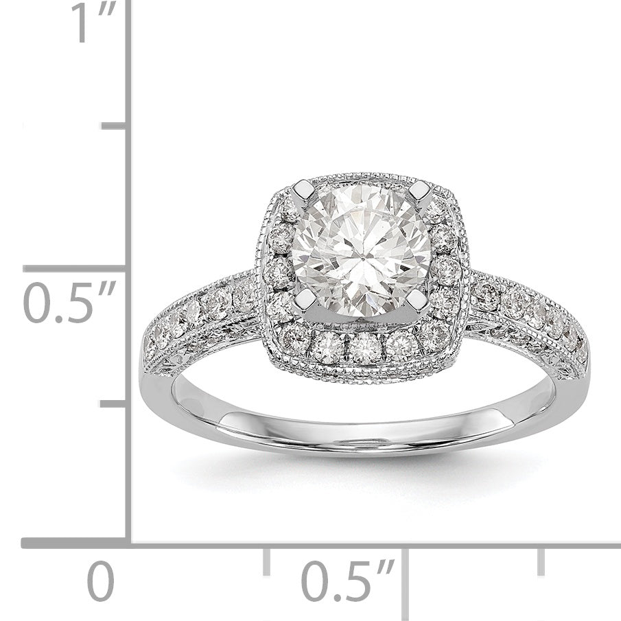 14K White Gold Peg Set Simulated Diamond Cushion Halo Engagement Ring