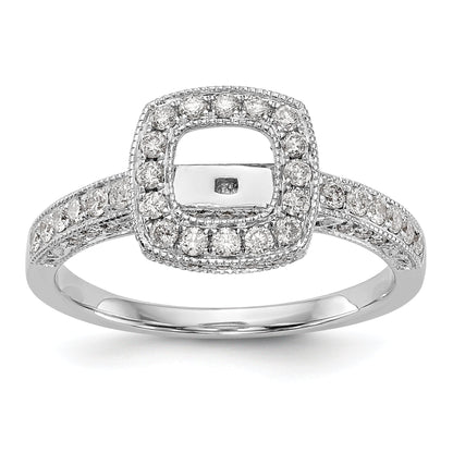 14K White Gold Peg Set Simulated Diamond Cushion Halo Engagement Ring