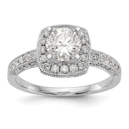 14K White Gold Peg Set Simulated Diamond Cushion Halo Engagement Ring