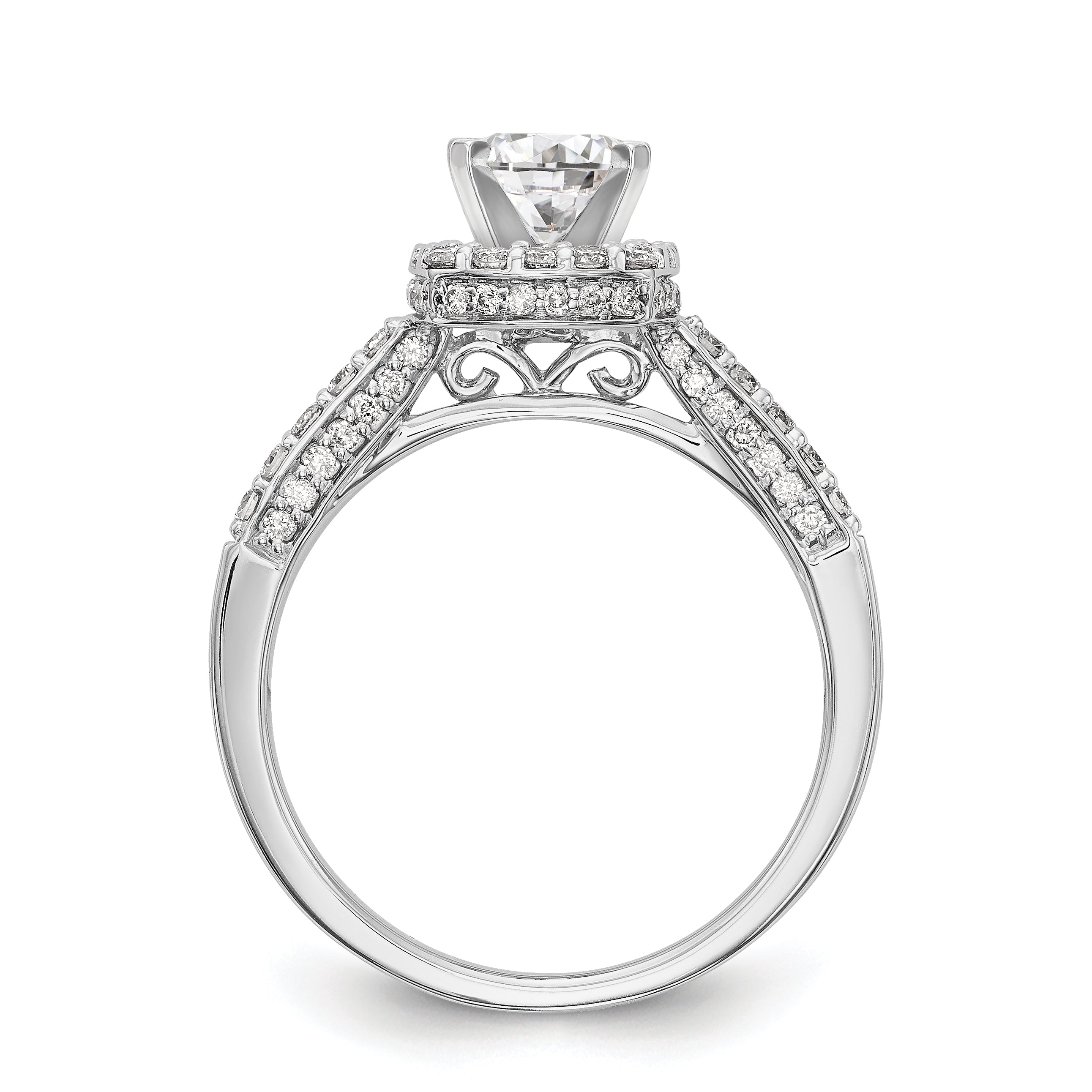 14K White Gold Peg Set Simulated Diamond Cushion Halo Engagement Ring