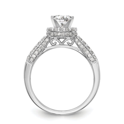 14K White Gold Peg Set Simulated Diamond Cushion Halo Engagement Ring