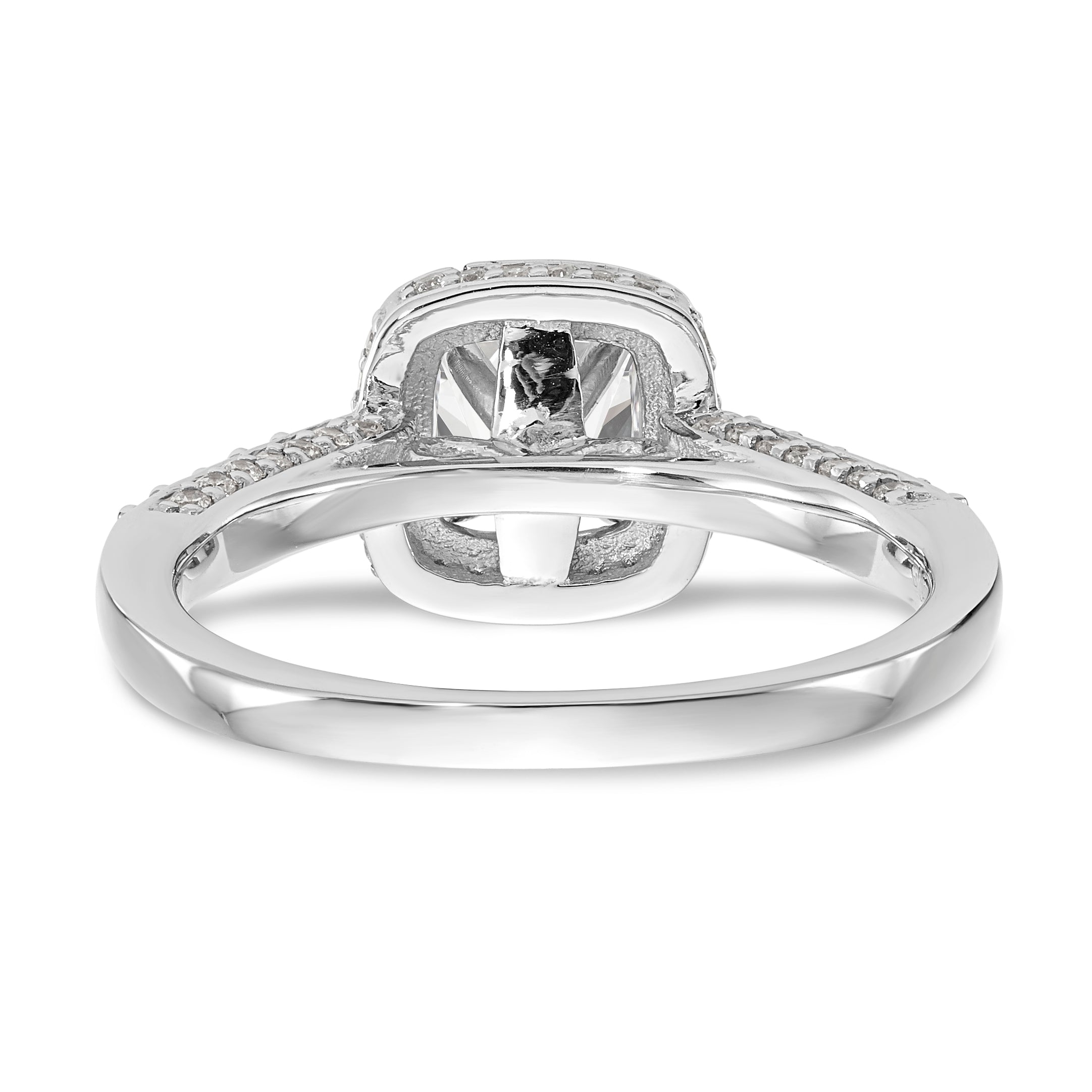 14K White Gold Peg Set Simulated Diamond Cushion Halo Engagement Ring