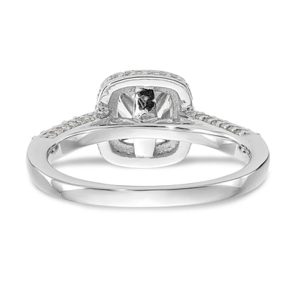 14K White Gold Peg Set Simulated Diamond Cushion Halo Engagement Ring