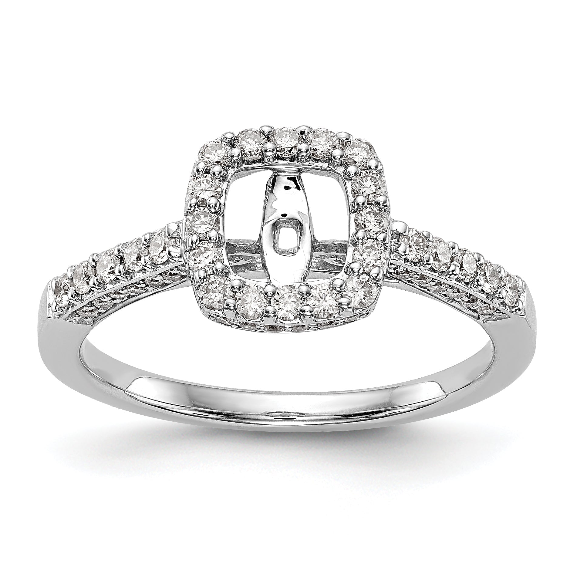 14K White Gold Peg Set Simulated Diamond Cushion Halo Engagement Ring