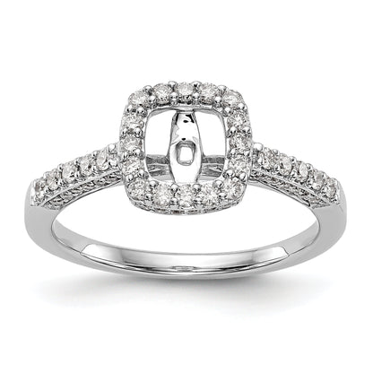14K White Gold Peg Set Simulated Diamond Cushion Halo Engagement Ring