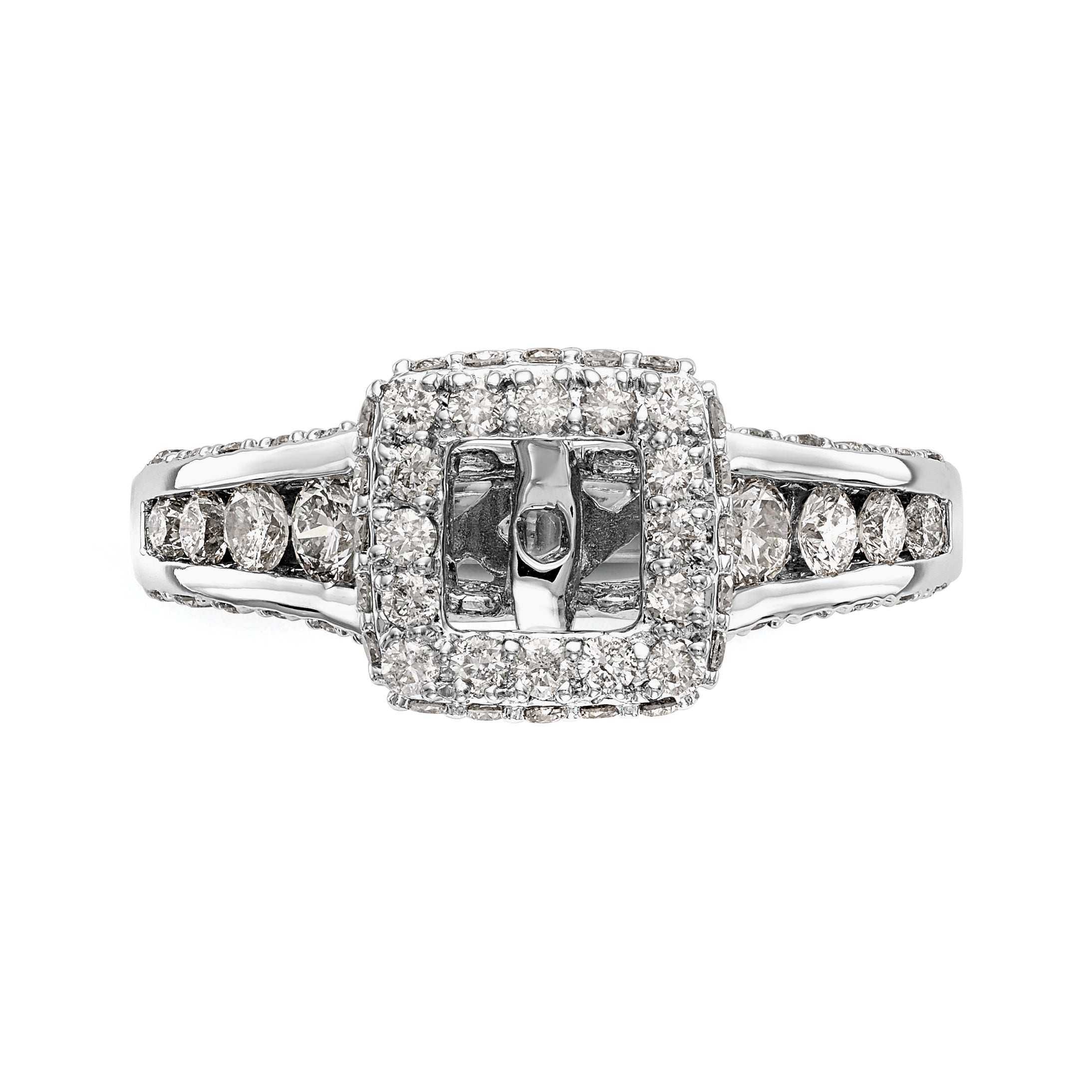 14K White Gold Peg Set Simulated Diamond Cushion Halo Engagement Ring