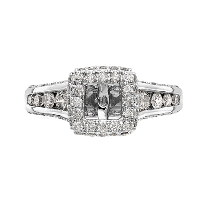 14K White Gold Peg Set Simulated Diamond Cushion Halo Engagement Ring