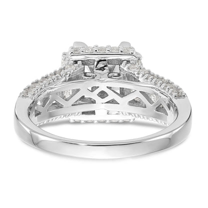 14K White Gold Peg Set Simulated Diamond Cushion Halo Engagement Ring