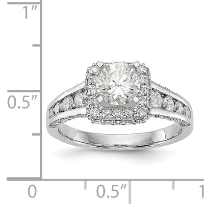 14K White Gold Peg Set Simulated Diamond Cushion Halo Engagement Ring