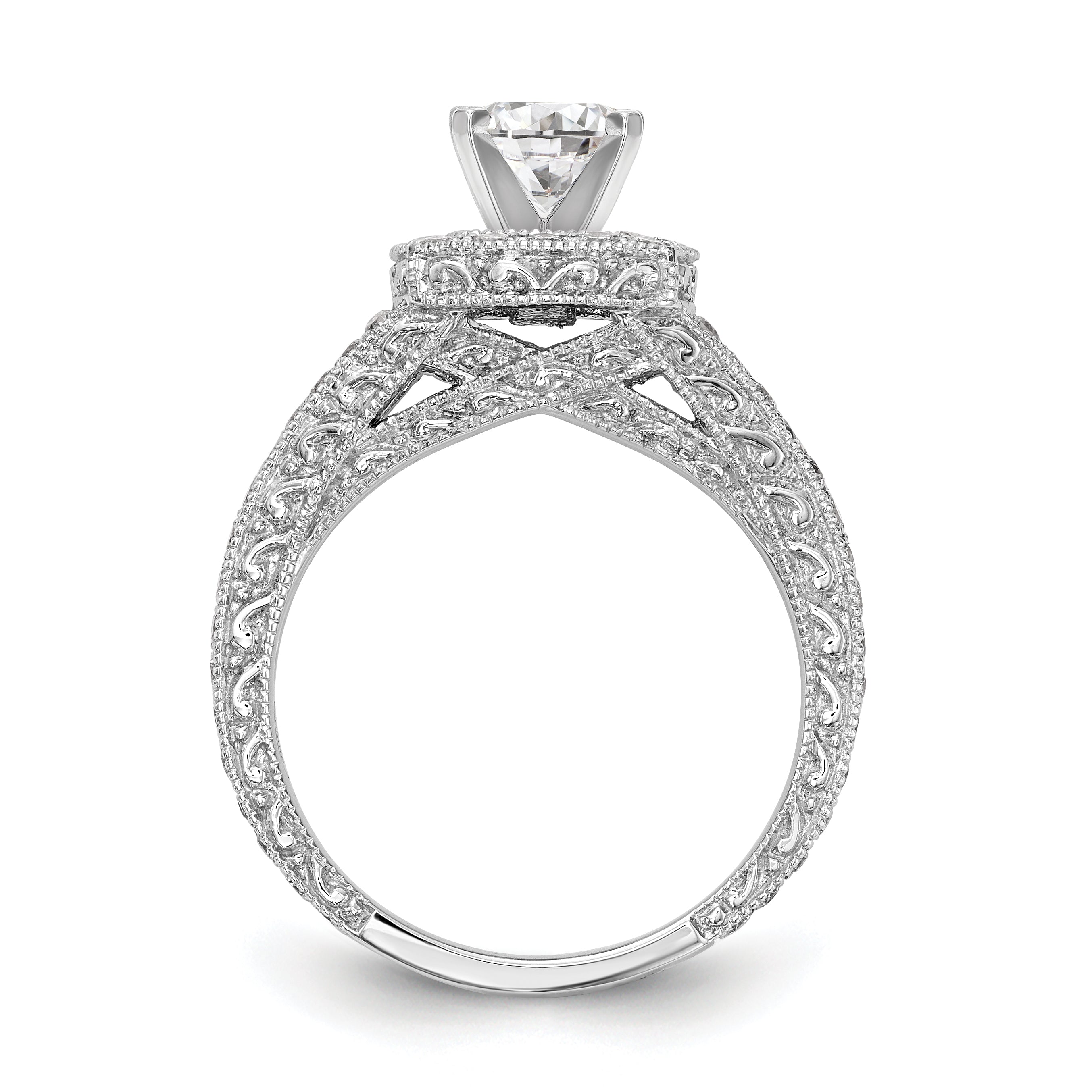 14K White Gold Peg Set Simulated Diamond Cushion Halo Engagement Ring