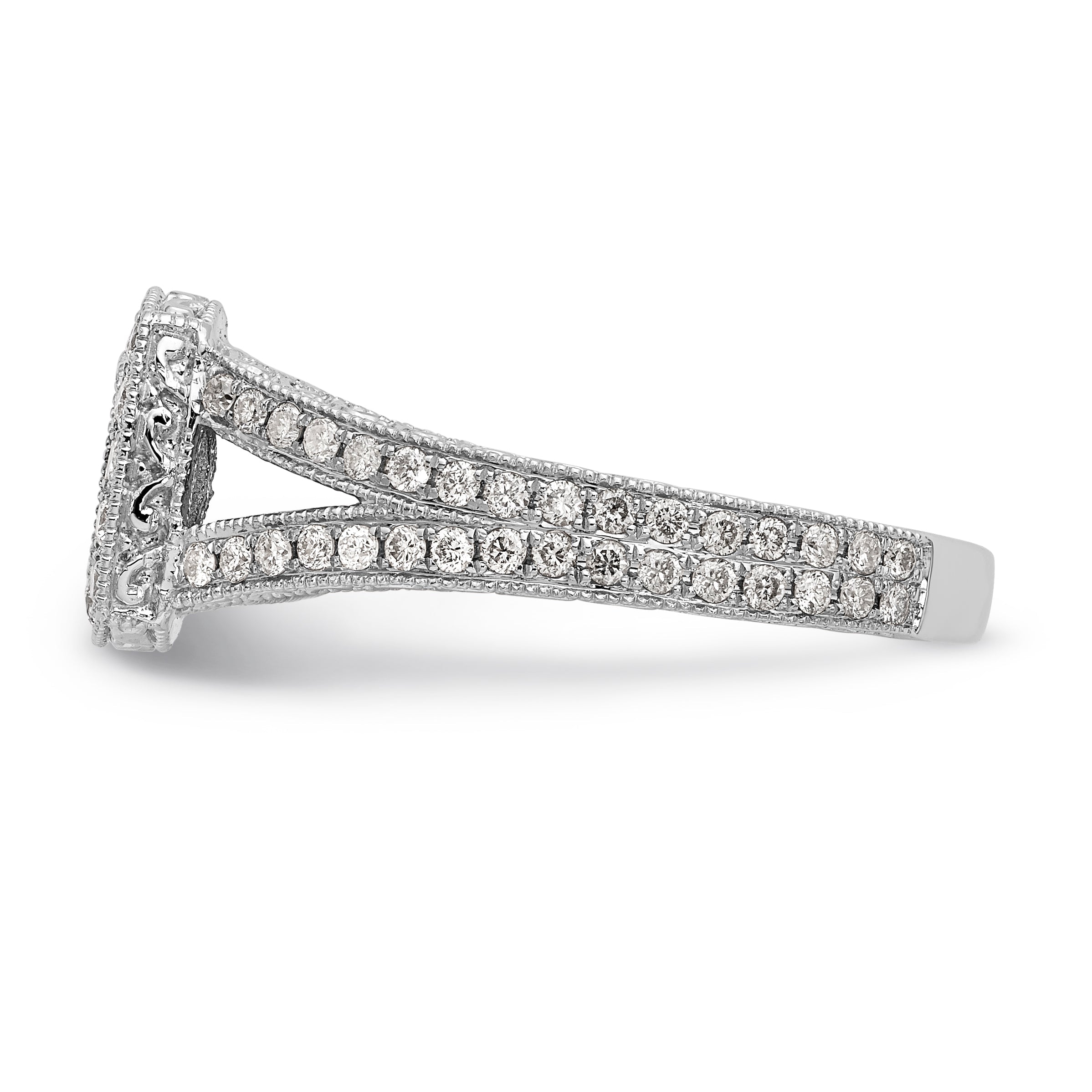 14K White Gold Peg Set Simulated Diamond Cushion Halo Engagement Ring