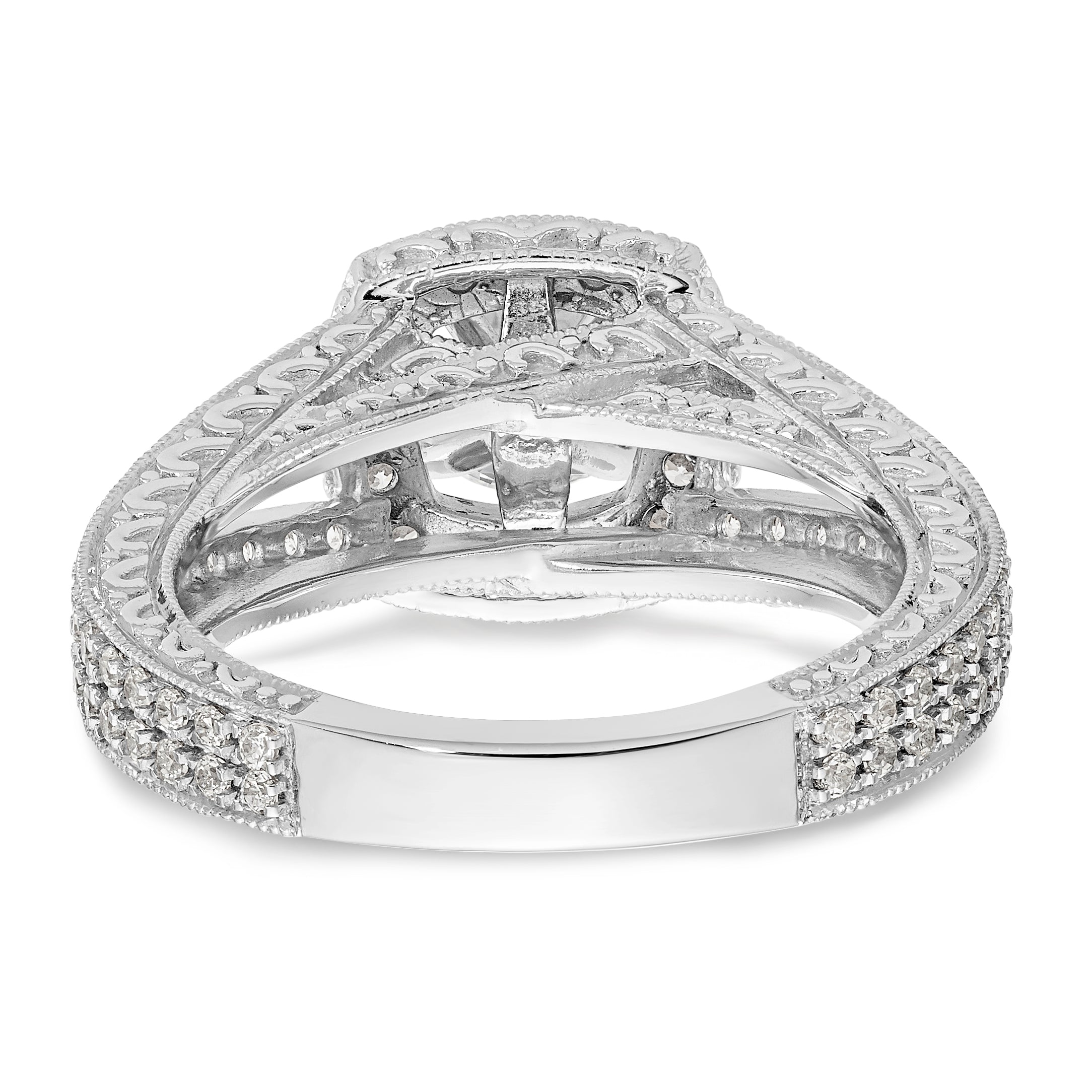 14K White Gold Peg Set Simulated Diamond Cushion Halo Engagement Ring