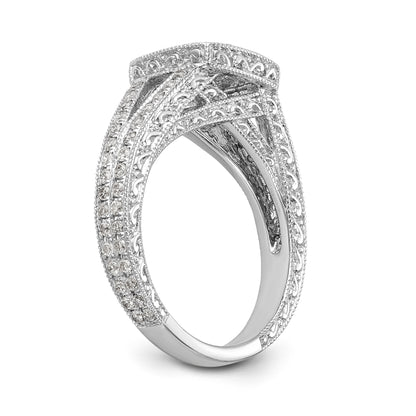 14K White Gold Peg Set Simulated Diamond Cushion Halo Engagement Ring