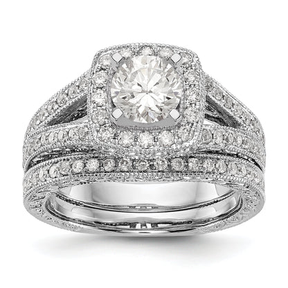 14K White Gold Peg Set Simulated Diamond Cushion Halo Engagement Ring