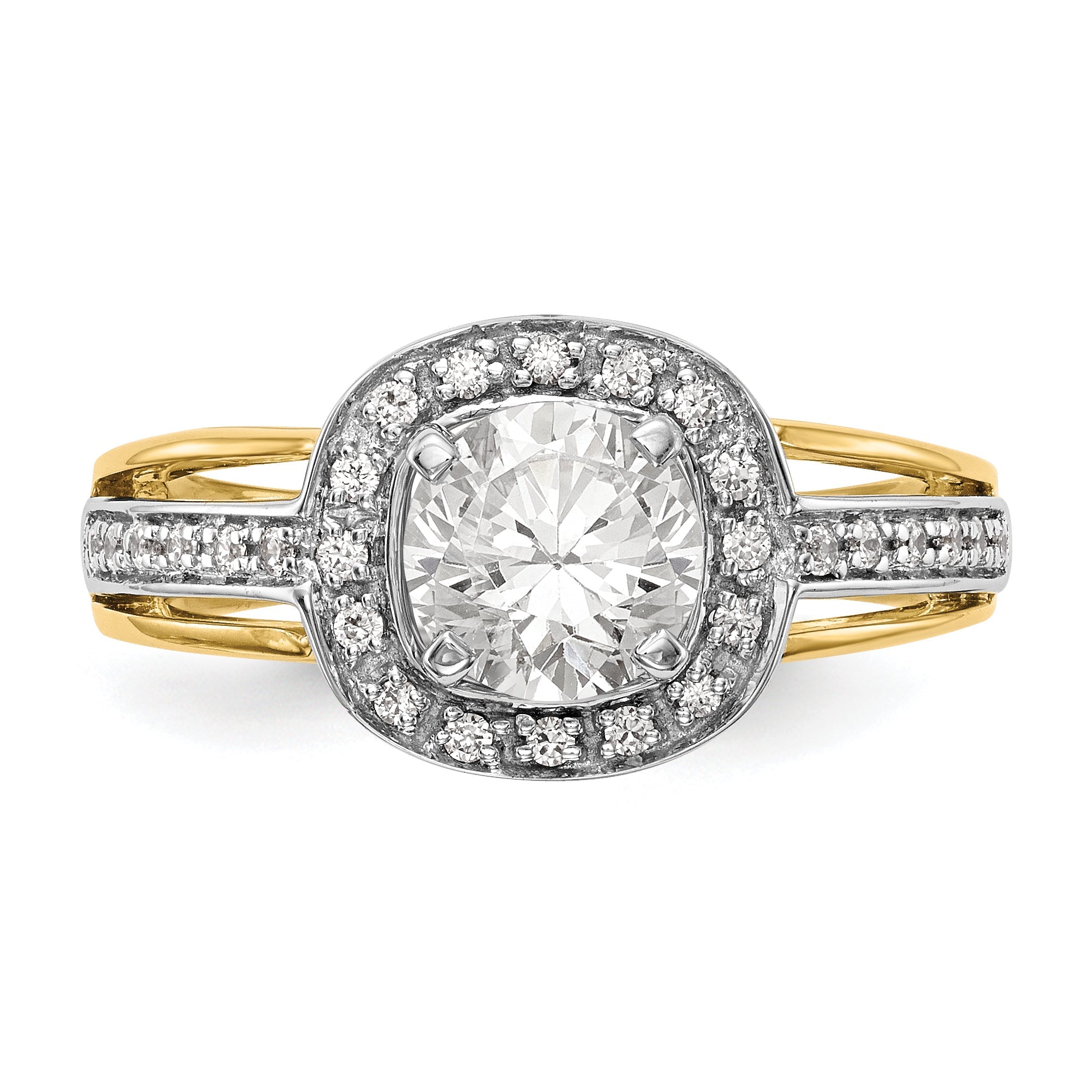 14ktt Peg Set CZ Cushion Halo Engagement Ring